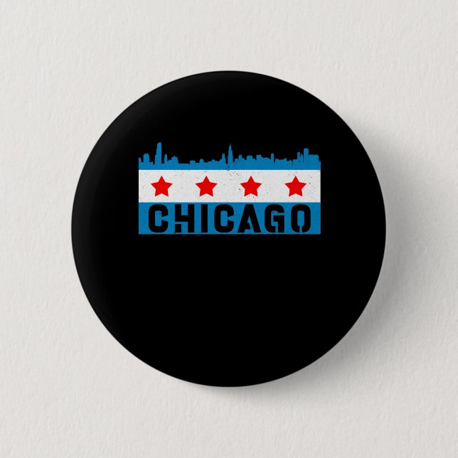 Vintage Chicago Flag Skyline Button (Vorderseite)