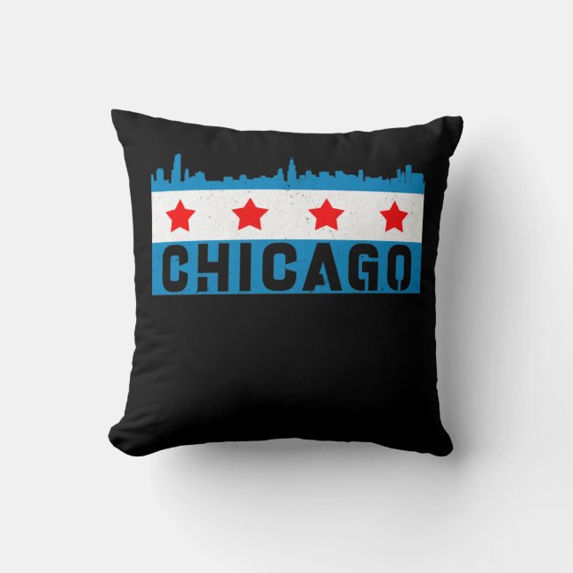 Vintage Chicago Flag Skyline Kissen (Vorderseite)