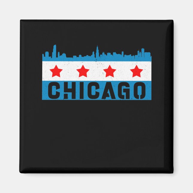 Vintage Chicago Flag Skyline Magnet (Vorne)