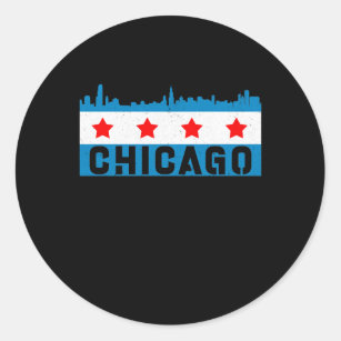 Vintage Chicago Flag Skyline Runder Aufkleber