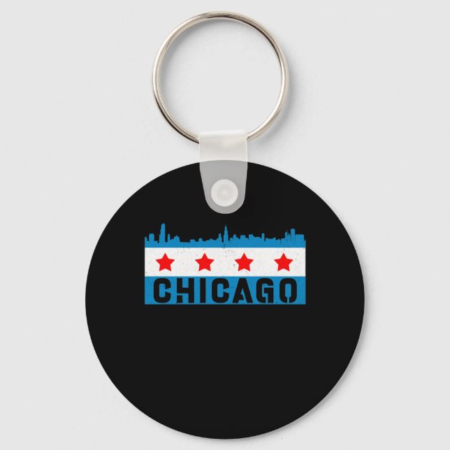 Vintage Chicago Flag Skyline Schlüsselanhänger (Vorderseite)