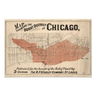 Vintage Chicago Great Fire Map, 1871 Fotodruck