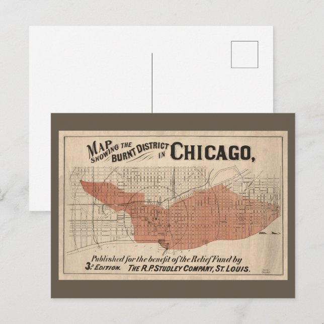 Vintage Chicago Great Fire Map, 1871 Postkarte (Vorne/Hinten)