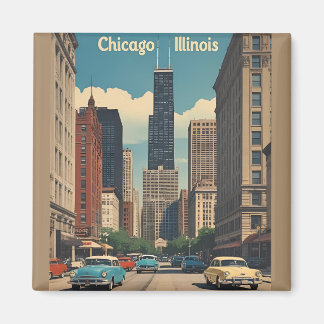 Vintage Chicago Illinois City Skyline Retro Travel Magnet