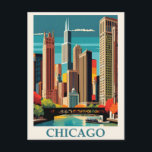 Vintage Chicago Illinois City Skyline Retro Travel Postkarte<br><div class="desc">Anyone would love to receive this vintage travel postcard featuring a retro illustration of the city skyline of Chicago,  Illinois!</div>