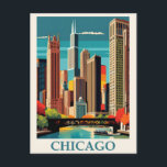 Vintage Chicago Illinois City Skyline Retro Travel Postkarte<br><div class="desc">Anyone would love to receive this vintage travel postcard featuring a retro illustration of the city skyline of Chicago,  Illinois!</div>