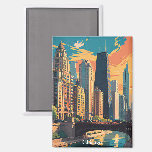 Vintage Chicago Illinois farbenfrohe Malerei Skyli Magnet