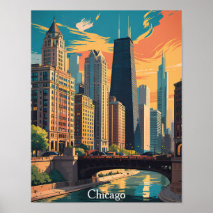 Vintage Chicago Illinois farbenfrohe Malerei Skyli Poster
