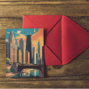 Vintage Chicago Illinois farbenfrohe Malerei Skyli Postkarte