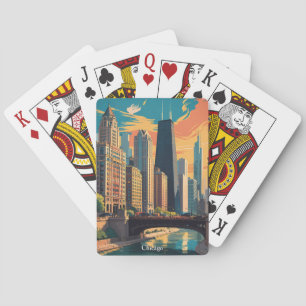 Vintage Chicago Illinois farbenfrohe Malerei Skyli Spielkarten