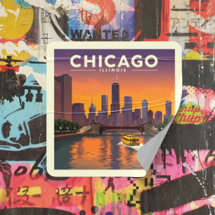 Vintage Chicago Illinois Quadratischer Aufkleber