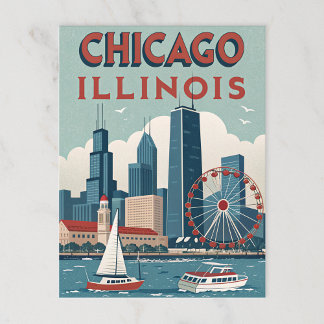 Vintage Chicago Illinois Skyline Postkarte