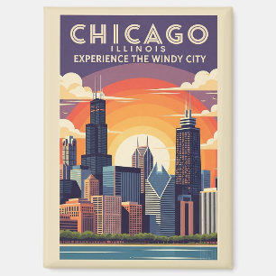 Vintage Chicago Illinois Stadt Skyline Retro Reise Magnet