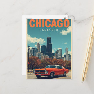 Vintage Chicago Illinois Stadt Skyline Retro Reise Postkarte