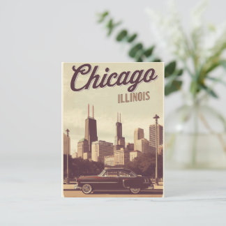 Vintage Chicago Illinois Stadt Skyline Retro Reise Postkarte
