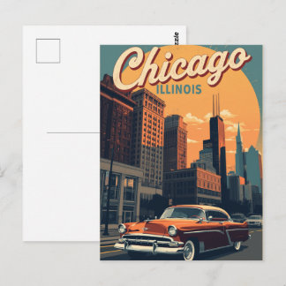Vintage Chicago Illinois Stadt Skyline Retro Reise Postkarte