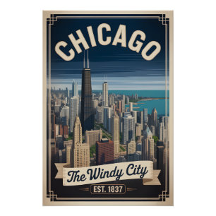 Vintage Chicago Illinois Windy City Retro Reise Poster