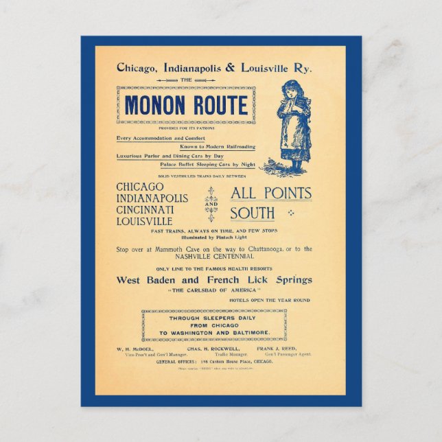 Vintage Chicago Indianopolis Louisville Railway un Postkarte (Vorderseite)