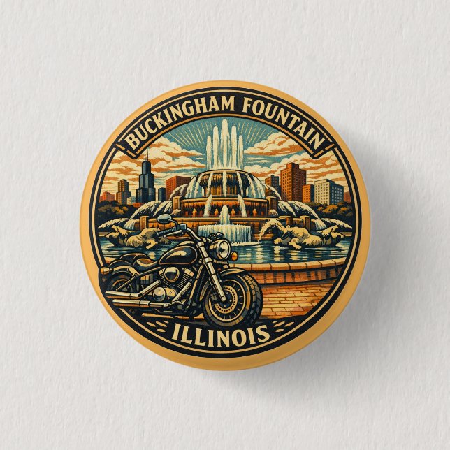Vintage-Chicago-Motorrad Buckingham Fountain Button (Vorderseite)