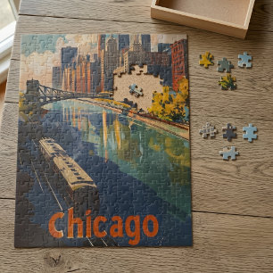 Vintage-Chicago-Reiseposter Puzzle