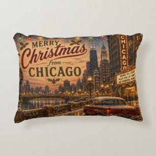 Vintage Chicago Route 66 Weihnachtsstadtlichter Dekokissen