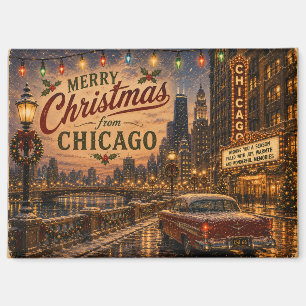 Vintage Chicago Route 66 Weihnachtsstadtlichter Magnet