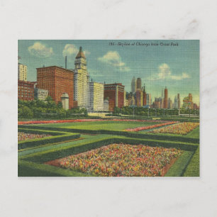 Vintage Chicago-Skyline Grant Park Illinois Postkarte