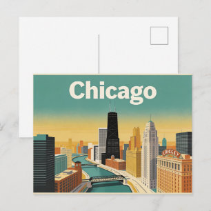 Vintage Chicago Skyline Reise-Postkarte Postkarte