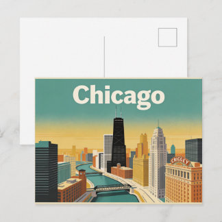 Vintage Chicago Skyline Reise-Postkarte Postkarte
