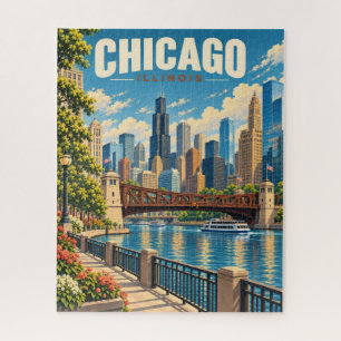 Vintage Chicago Skyline Uferfront Puzzle