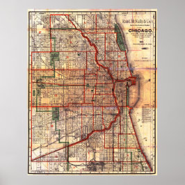 Vintage Chicago Stadtplan Poster