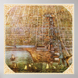Vintage Chicago-Stadtplan Poster 1856