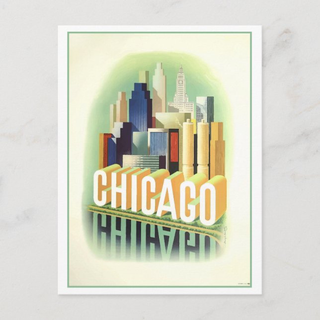Vintage Chicago Travel Poster Postkarte (Vorderseite)