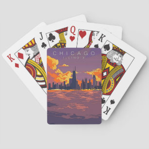Vintage Chicago Travel Poster Spielkarten