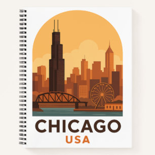 Vintage Chicago USA Reise Retro Stadt Himmel Notizbuch