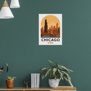 Vintage Chicago USA Reise Retro Stadt Himmel Poster
