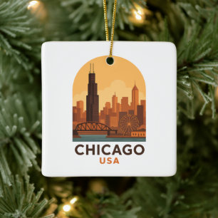 Vintage Chicago USA Reise Retro Stadt Skyline Keramikornament