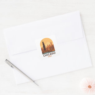 Vintage Chicago USA Reise – Retro Stadt Skyline Quadratischer Aufkleber