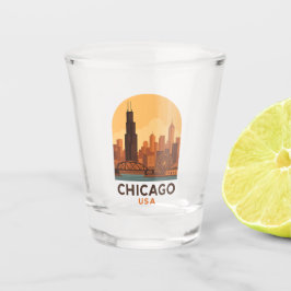 Vintage Chicago USA Travel  Retro City Sky Schnapsglas