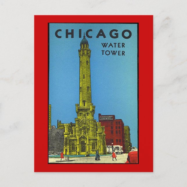 Vintage Chicago Wasserturm Postkarte (Vorderseite)