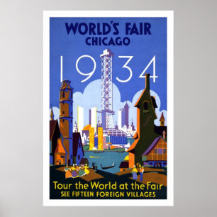 Vintage Chicago World's Fair 1934 Reiseplakat Poster