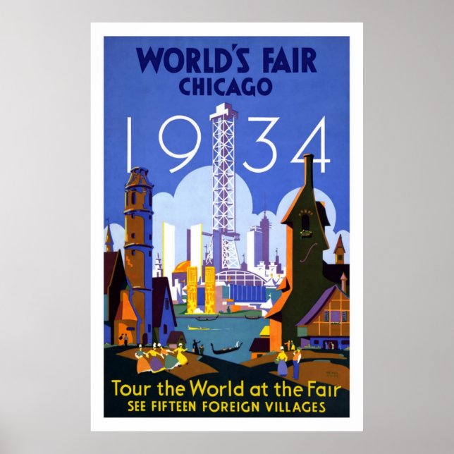 Vintage Chicago World's Fair 1934 Reiseplakat Poster (Vorne)