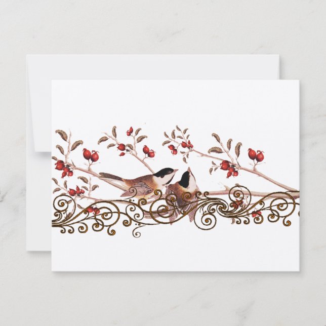 Vintage Chickadee für Hochzeitskarten RSVP Karte (Vorderseite)