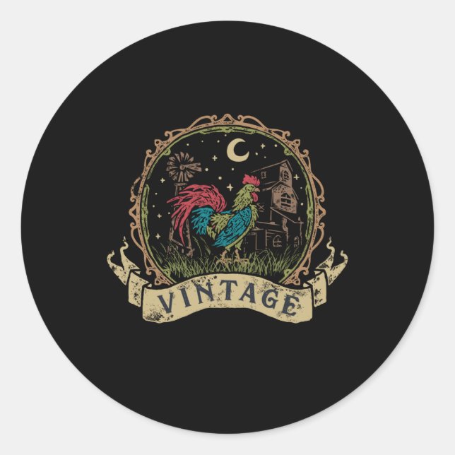 Vintage Chicken Runder Aufkleber (Vorderseite)