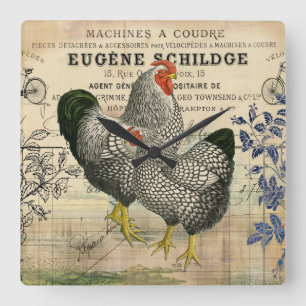Vintage Chickens Ephemera Quadratische Wanduhr