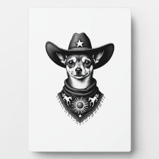 Vintage Chihuahua Cowboy Engraving Style Western D Fotoplatte