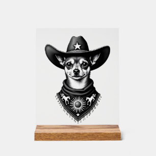 Vintage-Chihuahua-Cowboy-Stil Western-D Acrylschild
