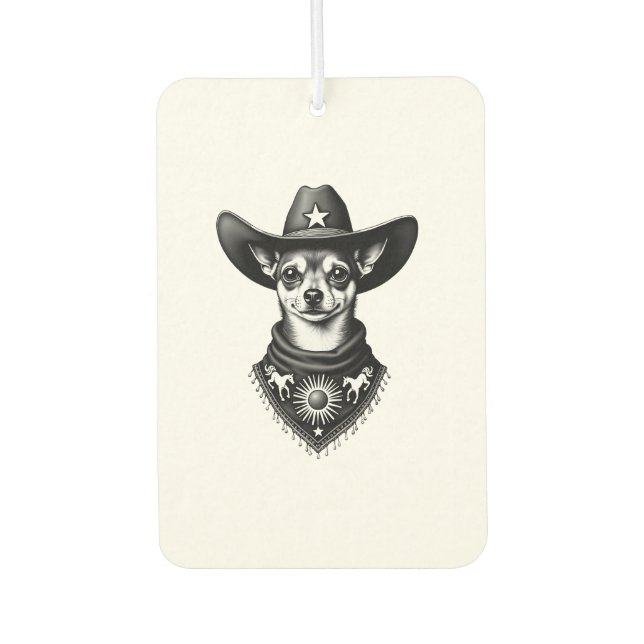 Vintage-Chihuahua-Cowboy-Stil-Western-D Autolufterfrischer (Vorderseite)