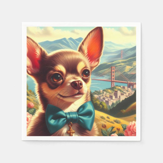 Vintage Chihuahua-Malerei Serviette (Vorderseite)