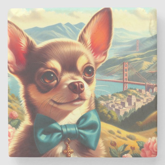 Vintage Chihuahua-Malerei Steinuntersetzer (Vorderseite)